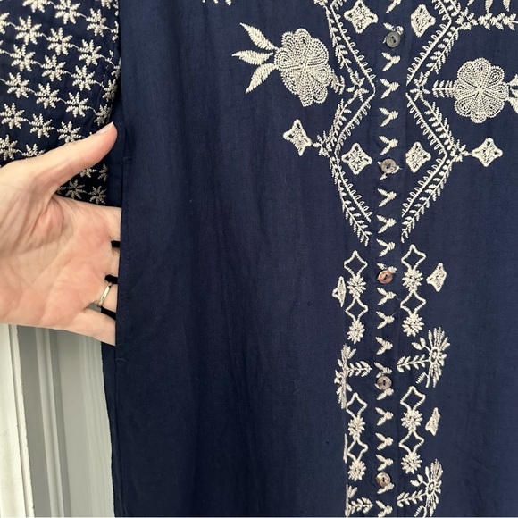 Johnny Was Linen Embroidered Floral Button Down Midi Dress Size XS - Picture 7 of 15